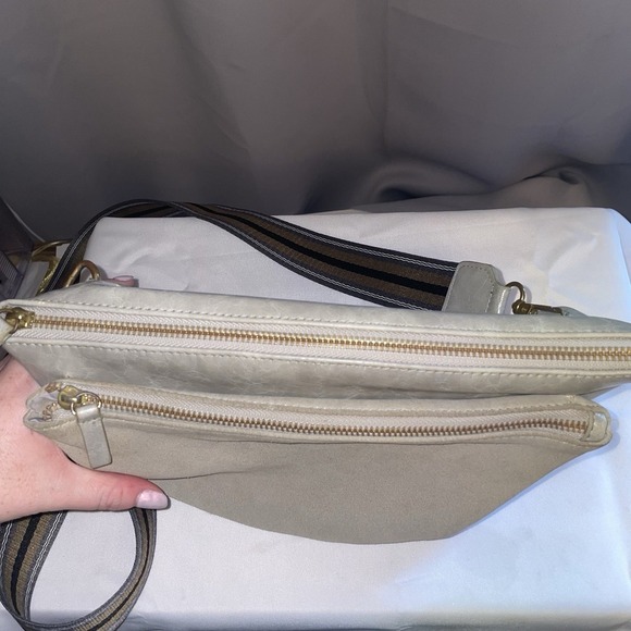 Anthropologie Vegan Leather Suede Crossbody Bag Purse Double Pouch Tan Gray - Picture 11 of 16